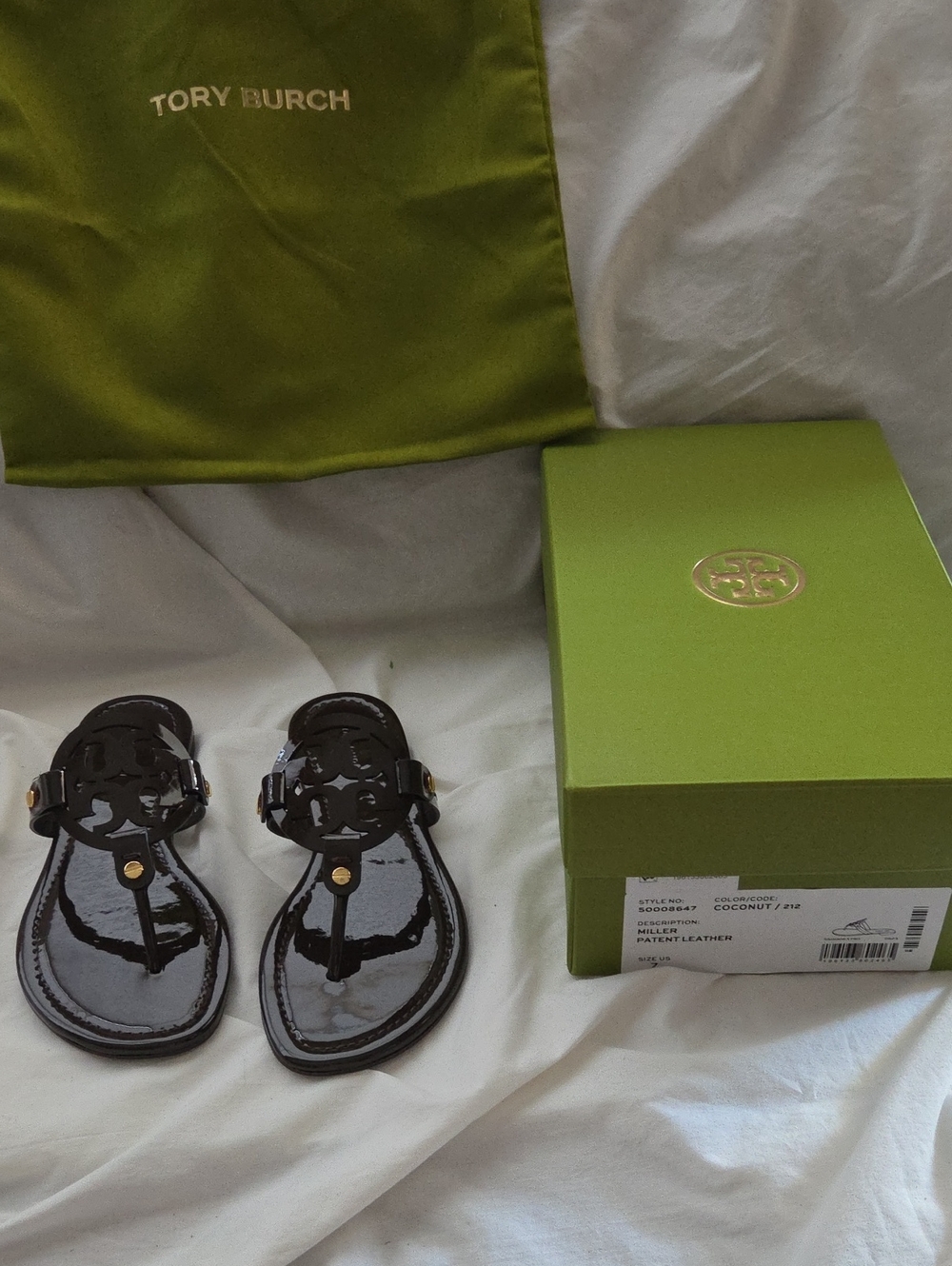 Tory Burch Miller Brown Patent Logo Thong Sandals